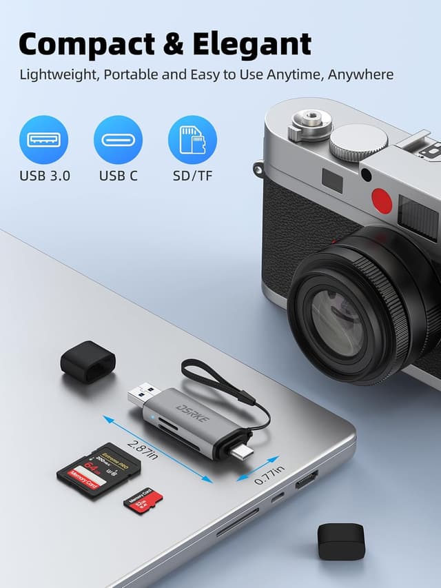 Detalle 2 de DSRKE SD Card Reader USB‑C & USB 3.0 for SD/TF cards