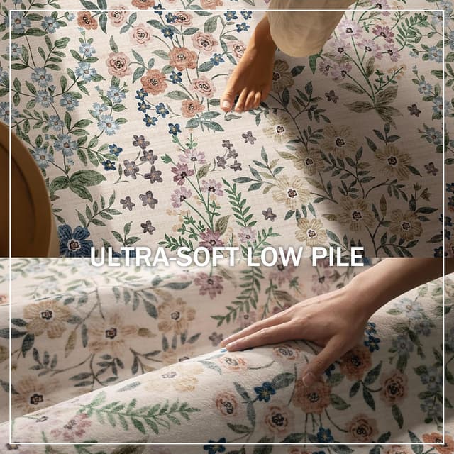 Detalle de 5x7 Machine-Washable Stain-Resistant Low Pile Area Rug (Non-Slip, Vintage/Farmhouse Style)