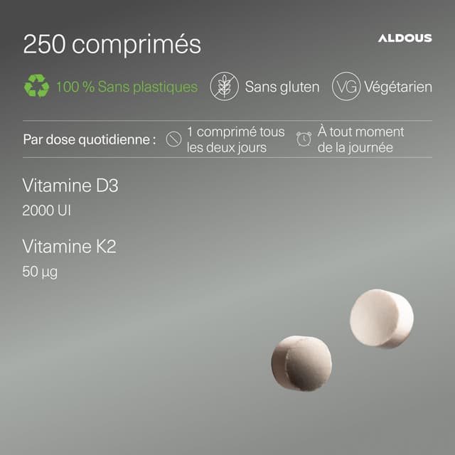 Detalle de Vitamine D3 & K2 2000 UI / 50 mcg – 250 comprimés