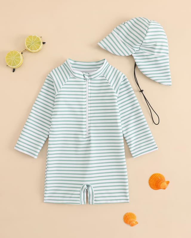 Detalle de UV Kleidung Baby Badeanzug mit Hut (Gr. 62–98) – Langarm UV-Schutzkleidung für Schwimmen