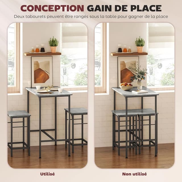 Thumbnail 3 de HOMCOM Table de Bar 2 tabourets Gris