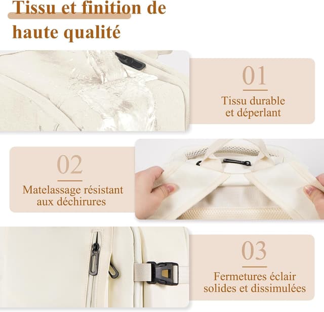 Thumbnail 6 de Gluckstar sac à dos de voyage cabine 40x20x25 pour Ryanair (40x20x25, beige) avec compartiment ordinateur jusqu’à 14 pouces