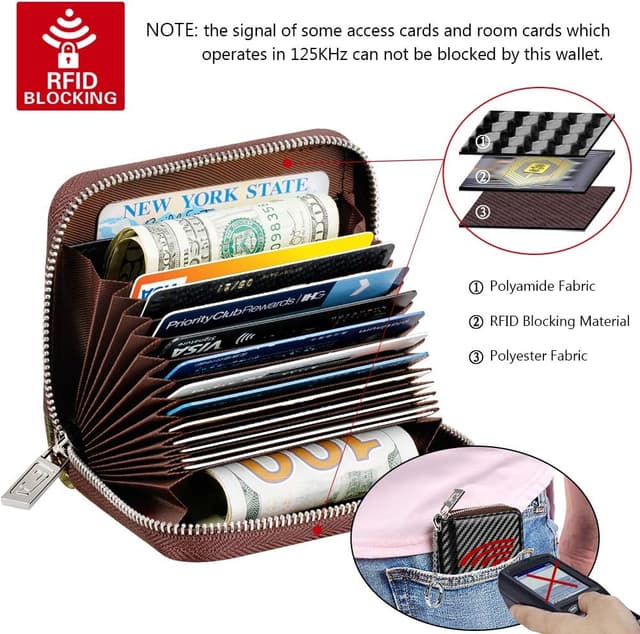 Detalle de FurArt Credit Card Wallet with Zipper, RFID Blocking & Keychain – Compact 15/16 Card Slots