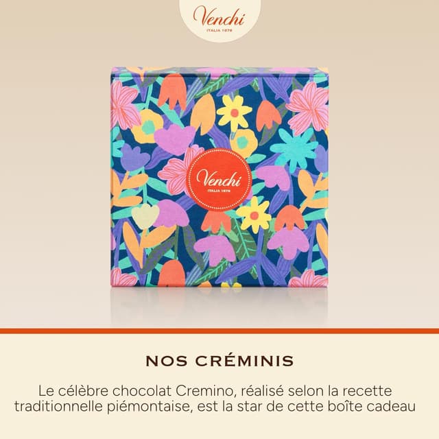 Detalle de Coffret Printemps Venchi avec 12 Cremino sans gluten (135 g) – collection illustrée Teresa Rego