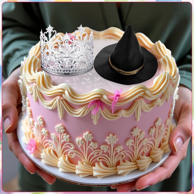 Detalle de 2er-Set Hexenhut mit Krone Cake Topper für Halloween & Geburtstage (Cupcake-Aufsätze)