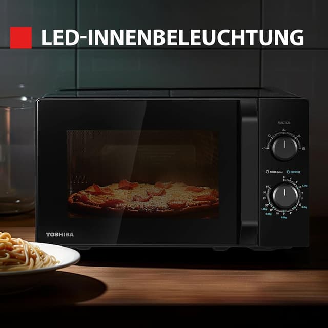Detalle de Toshiba MW2-MM20PF(BK) Solo-Mikrowelle mit 20 l und 800 W – Auftaufunktion & 5 Leistungsstufen