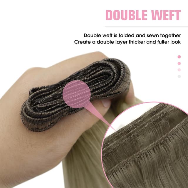 Detalle de YoungSee Echthaar Tressen zum Einnähen „Blond“ (40 cm) – Weft-Extensions für mehr Länge & Volumen