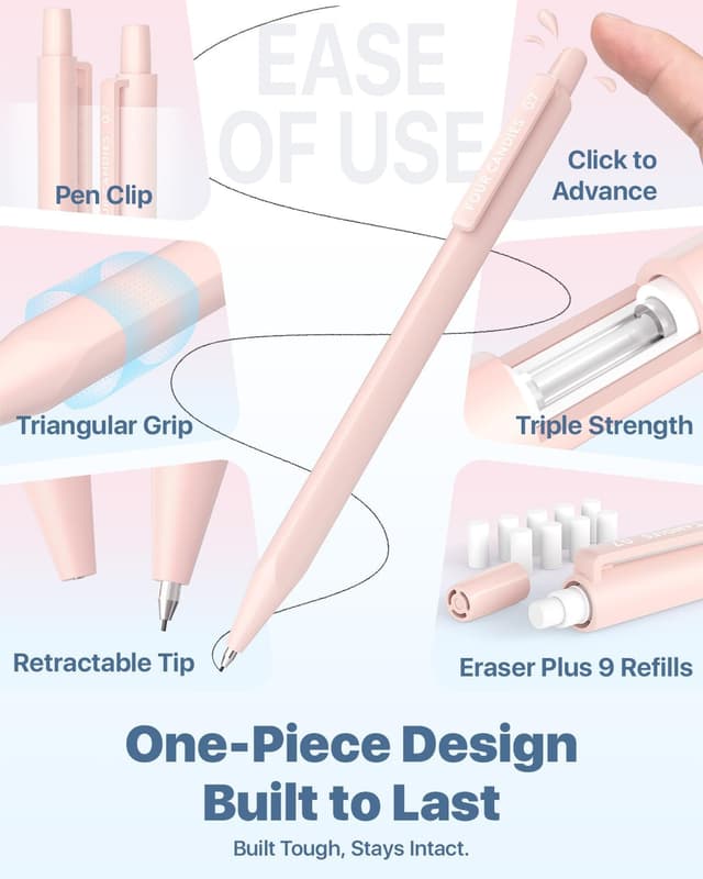 Detalle 2 de Four Candies 0.7mm Mechanical Pencils (HB & 2B) with Pastel Eraser Set – 16-count value pack