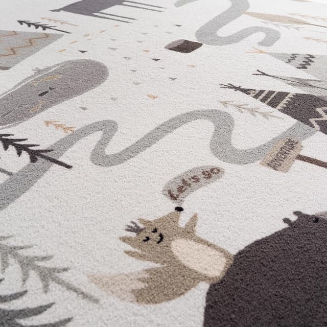 Detalle de SIMPEX Kinderteppich „Wald & Tiere“ rund 160 cm – Spielteppich für Kinderzimmer mit rutschhemmender Latex-Unterseite