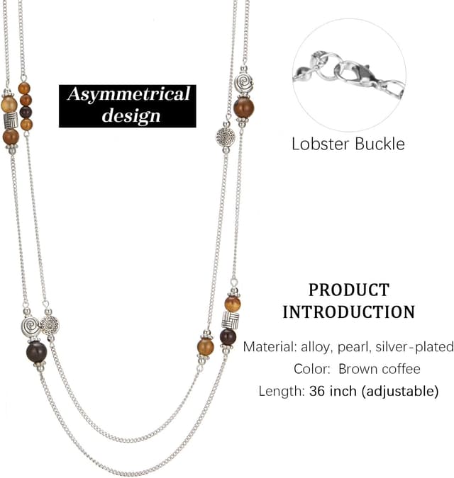 Detalle de Bulinlin Damen lange Perlenkette mit Silber-Anhänger – Statement Halskette aus Modeschmuck