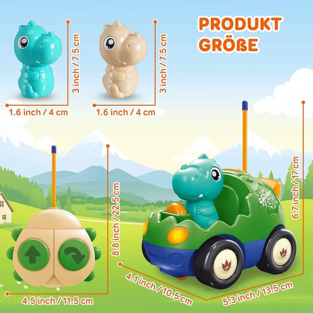 Detalle de Pup Go Dinosaurier RC Cartoon Auto für Kleinkinder (ab 18 Monaten) mit Musik, Lichtern & 2 austauschbaren Figuren