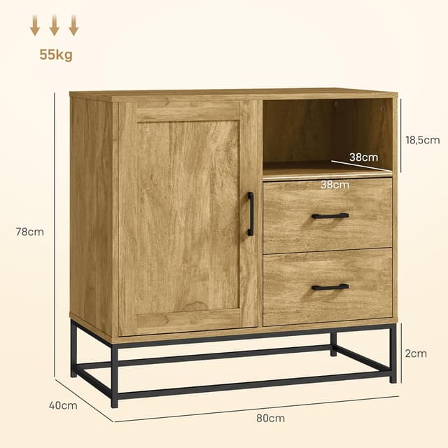 Detalle de HOMCOM Buffet de rangement moderne avec 2 tiroirs, niche ouverte et étagère réglable (80 x 40 x 78 cm)