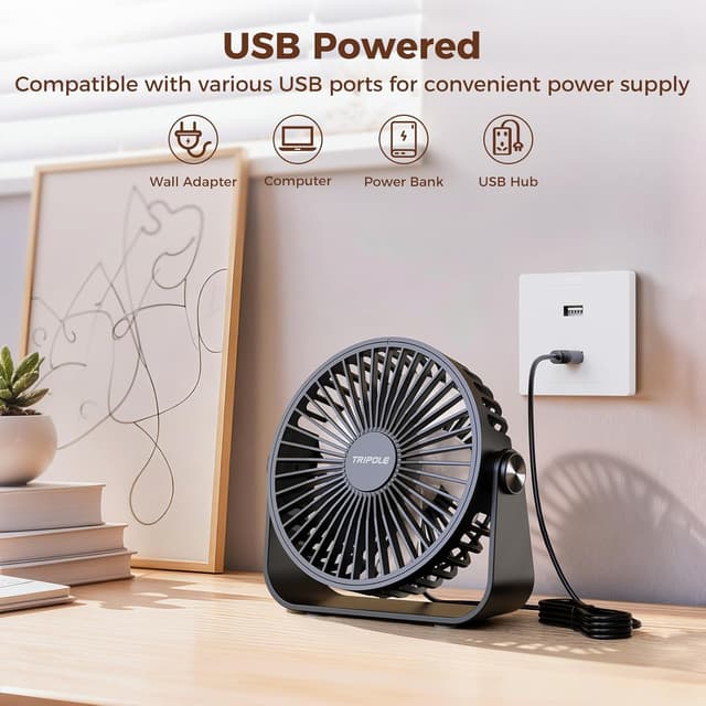 Detalle 2 de TriPole USB Desk Fan 4.5in 3‑speed
