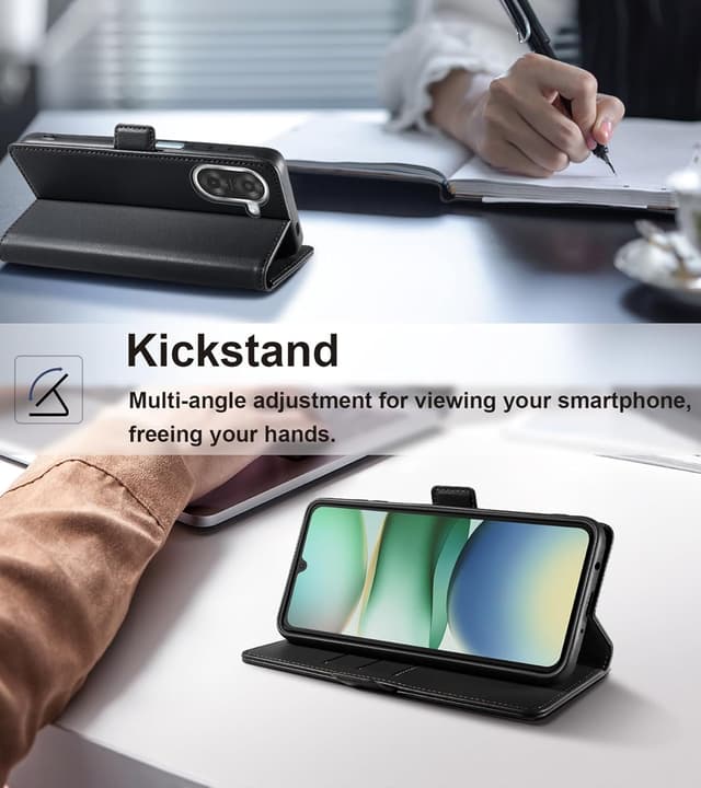 Detalle 2 de Yunubeyii Handyhülle für Xiaomi Redmi A5 mit RFID-Blocker, Kartenfächern und Magnetverschluss (Klapphülle mit Ständer) – Schwarz