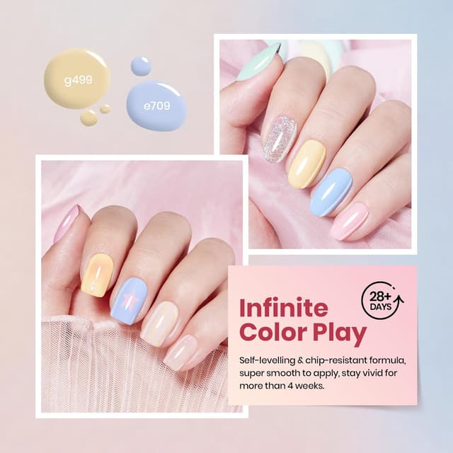 Detalle de beetles Pastel Gel Polish Set (Soft Echo Collection) — 6 UV Gel Shades for Spring, Easter & Macaron Nails