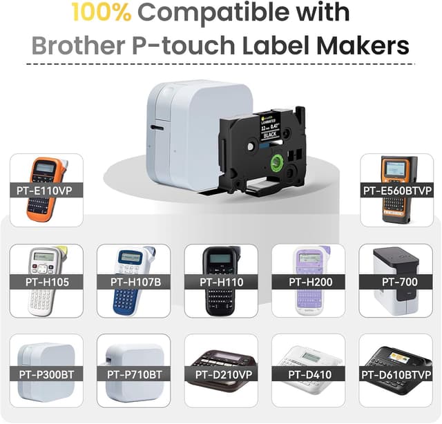 Detalle 2 de Markurlife TZe 335 12 mm Schriftband Weiß auf Schwarz