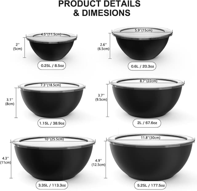 Thumbnail 6 de Greentainer Salatschüssel-Set mit Deckel (12-teilig) – stapelbare Rühr- und Servierschüsseln aus Kunststoff