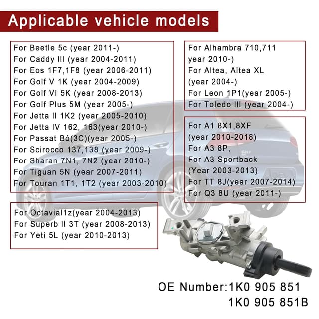 Thumbnail 6 de 1K0905851 Ignition Lock Switch for VW Golf