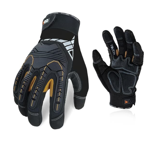 Detalle de Vgo... Guanti da lavoro uomo antivibrazione e antiurto in pelle (1 paio) per edilizia, decespugliatore e lavori pesanti