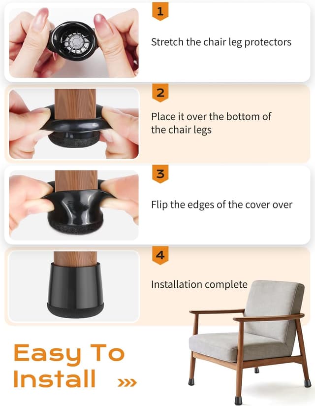 Detalle de Meldel Silicone Black Chair Leg Floor Protectors (Small) – 24 Pack