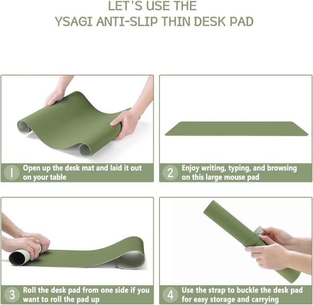 Detalle 2 de YSAGi Non-Slip Desk Pad (Waterproof PVC Leather) – 90 x 43 cm Olive Green