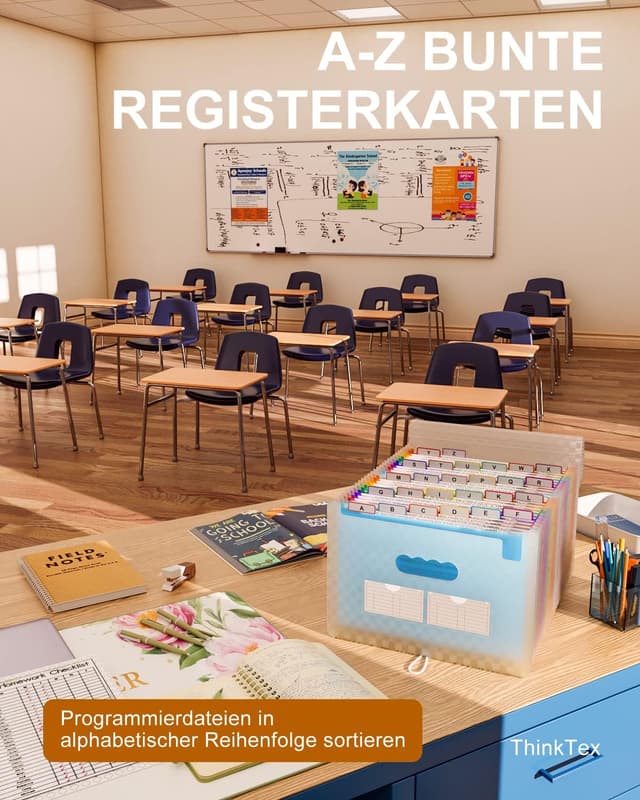 Detalle 2 de ThinkTex 26-Fächer Dokumentenmappe A4 (Akkordeon erweiterbar) – Regenbogen, blau