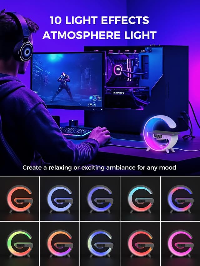 Detalle de Smiling Shark Lampes de Réveil intelligentes : ambiance lumineuse, charge sans fil et haut-parleur Bluetooth