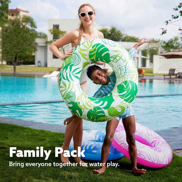Detalle 2 de JOYIN Pool Inflatable Swimming Rings 82.5cm (3 Pack) – Tropical Leaf, Donut & Fruit-style float rings for kids and adults