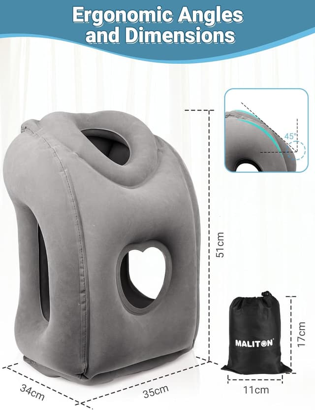 Detalle de Maliton Inflatable Travel Pillow for Airplane and Long Trips (Dark Grey)