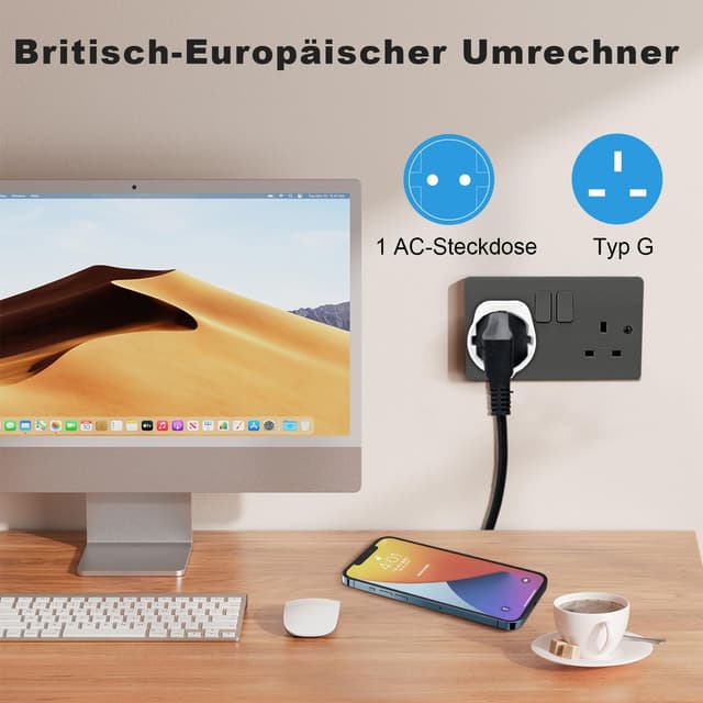 Detalle de 2er-Set Reiseadapter UK (Typ G) von Europa auf England/Schottland/Irland/Dubai/Malediven – Steckeradapter für unterwegs