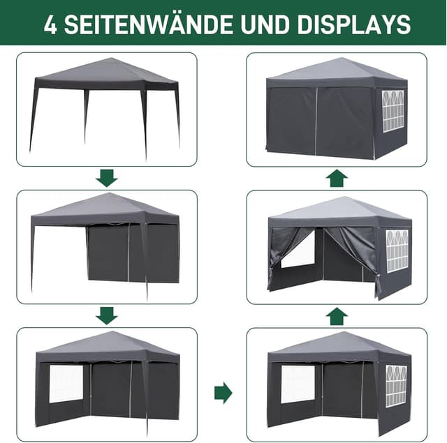 Detalle 2 de TactFire Pavillon 3x3 m – faltbares wasserdichtes Partyzelt mit UV-Schutz 50+ und 4 Seitenteilen (grau)
