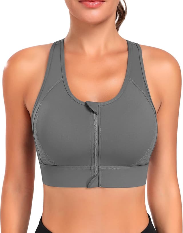Detalle de JoyGirl Zip-Front High Impact Seamless Sports Bra with Padded Cups for Running, Yoga & Gym