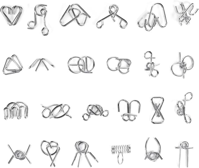 Detalle de Set de casse-têtes en métal 24 pièces (puzzles métalliques IQ) pour adultes et enfants