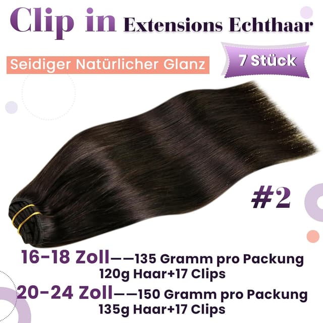 Detalle de LaaVoo Clip in Echthaar 60 cm Set 7-teilig