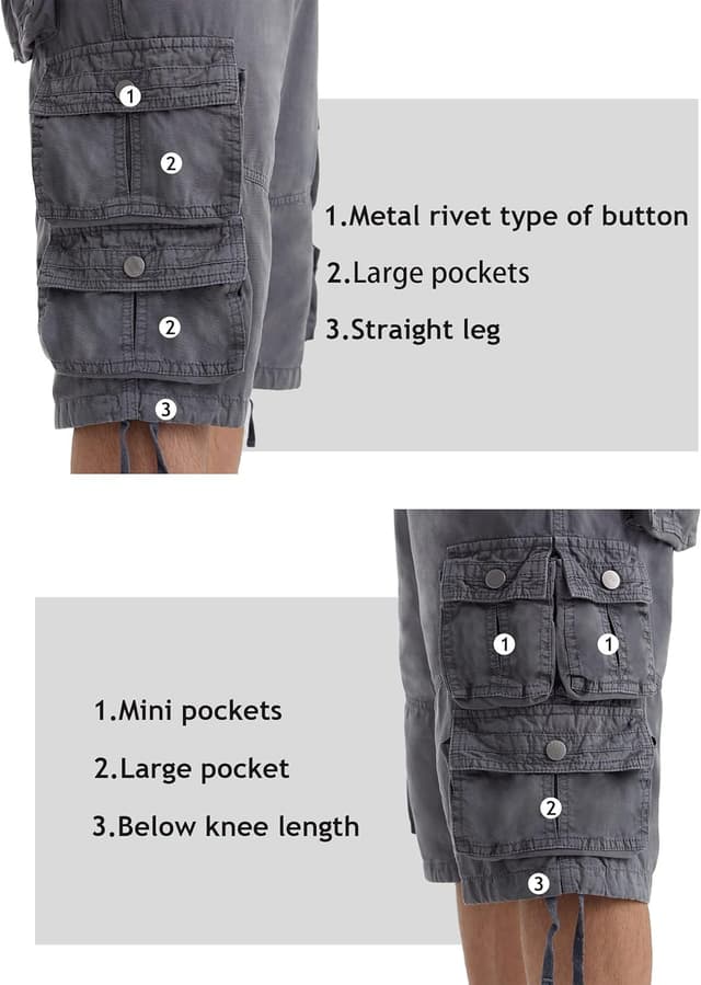 Detalle de YGREYG Men’s Cargo Shorts Long Capri (Below-The-Knee) Relaxed Fit with Pockets