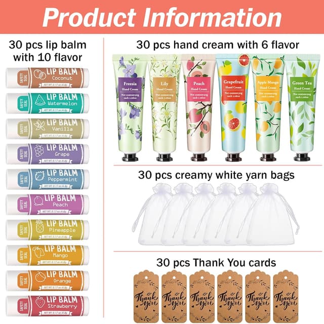 Thumbnail 1 de AZEN 30 Sets Hand Cream & Lip Balm Bulk Gift Set
