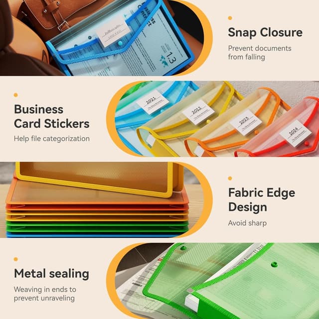 Detalle 2 de ABC life A4 Plastic Wallets (6 pack) with Popper Button Closure – Waterproof Transparent Document Folders