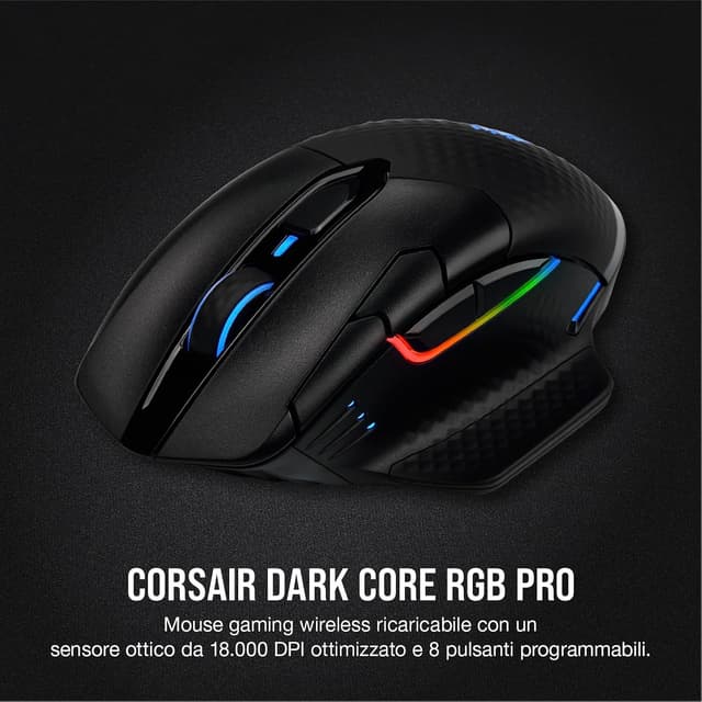 Detalle de Corsair Dark Core RGB PRO CH-9315411-EU mouse gaming wireless con Slipstream e RGB dinamica