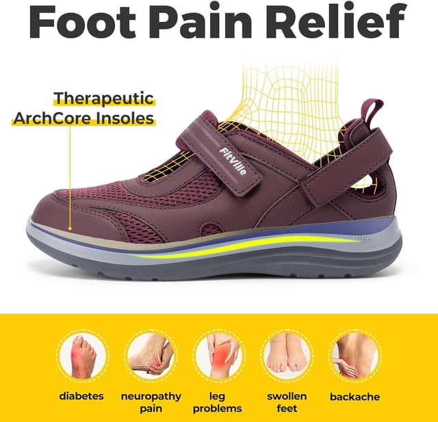 Detalle de FitVille sandali donna per piedi larghi: comodi, traspiranti e con supporto dell’arco plantare