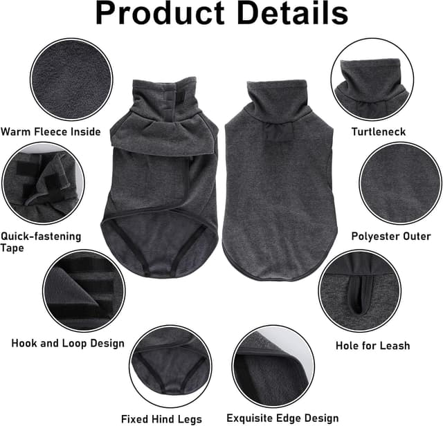 Detalle 2 de Leberna Dog Jumper Fleece Vest Sweater (Grey, S) – warm & lightweight pullover for small to medium dogs