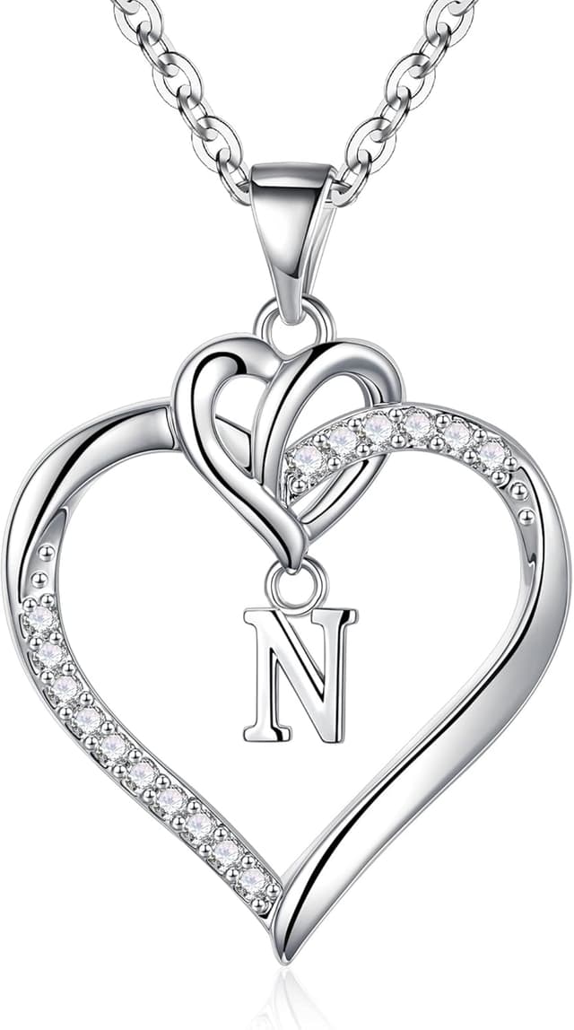 Thumbnail 6 de Collier initiale en cœur TINGN plaqué or 14 carats avec zirconia (chaîne + extension)