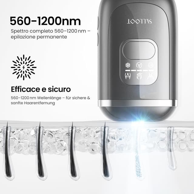 Detalle de SALLOOT 2026 Epilatore a Luce Pulsata con doppio impulso e raffreddamento 4°C (22J)