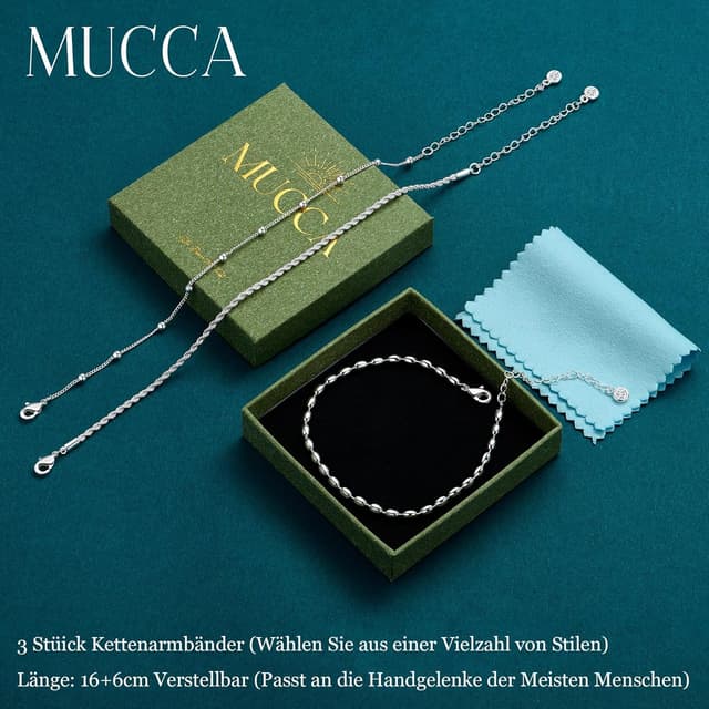 Detalle de MUCCA lot de 3 bracelets empilables en argent 925 pour femme, réglables