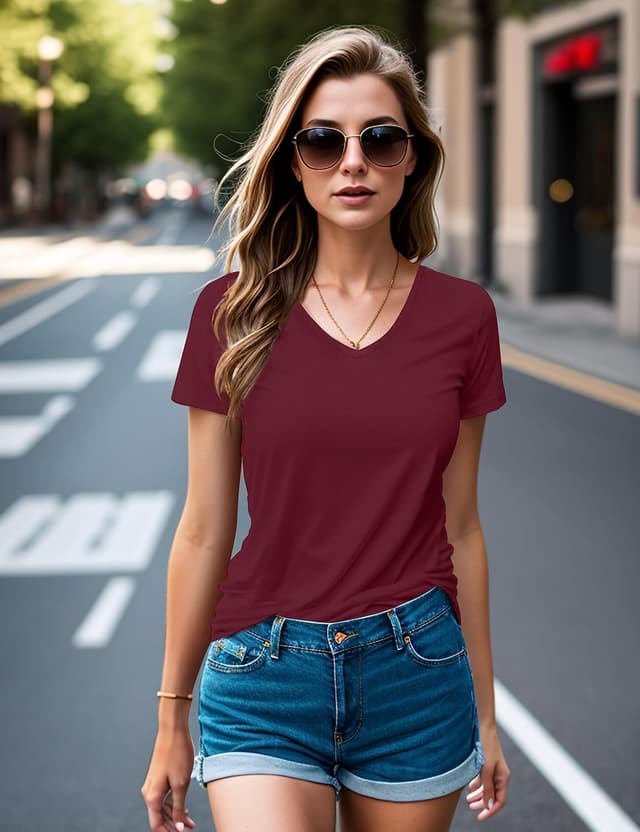 Detalle 1 de Florboom V-Ausschnitt Shirt Sommer Basic