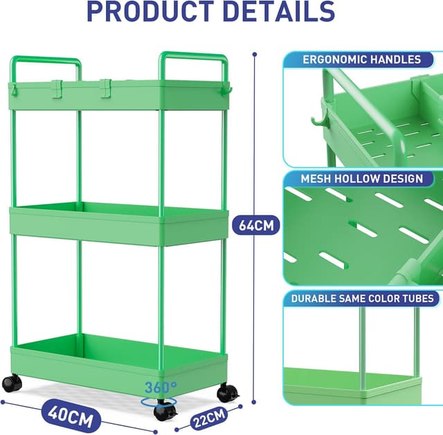 Detalle de Ronlap Slim Storage Trolley 3-tier cart