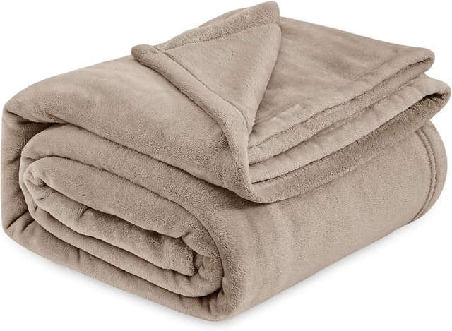Detalle de BEDSURE Flauschige Kuscheldecke (XXL) aus Mikrofaser-Fleece, Hellbraun – 220×240 cm