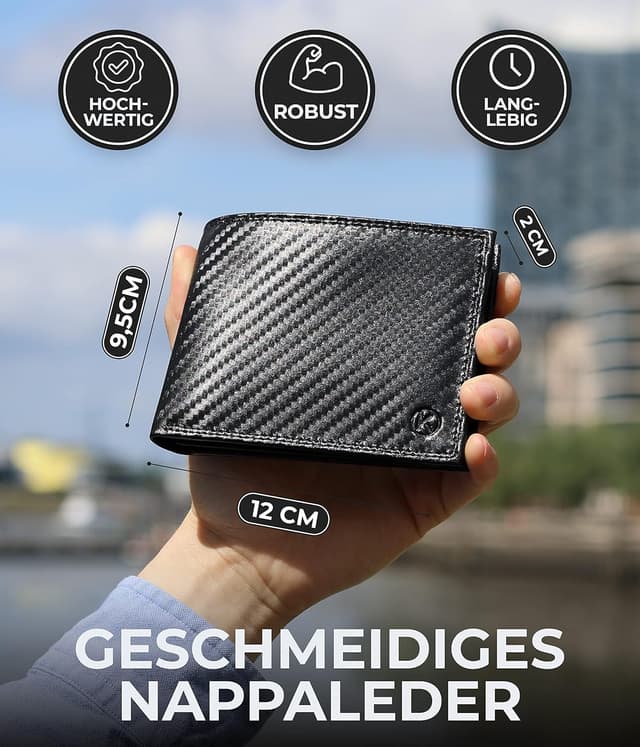Thumbnail 2 de KORUTA Geldbörse Herren Leder Carbon RFID Portemonnaie