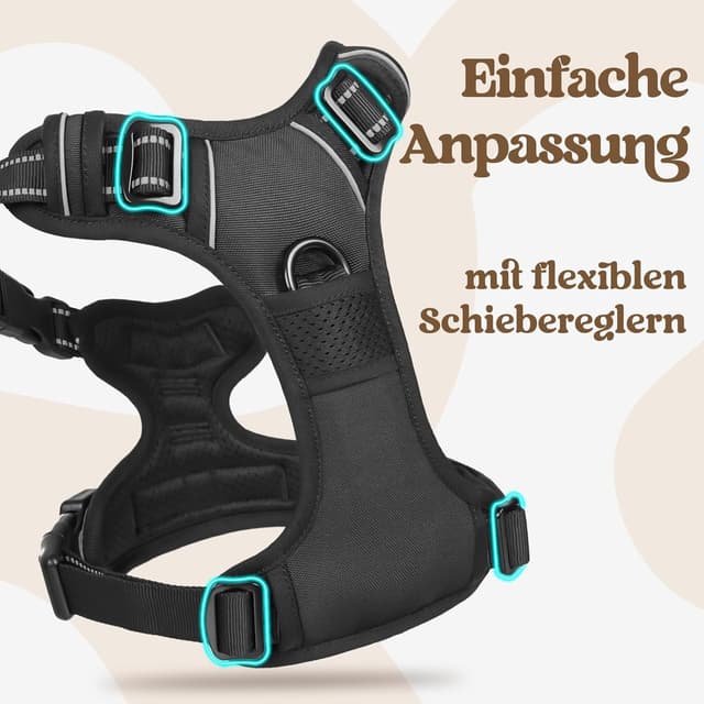 Detalle 2 de rabbitgoo Hundegeschirr für große Hunde (verstellbar, ohne Zug & Würgen) mit Griff – schwarz, Größe L