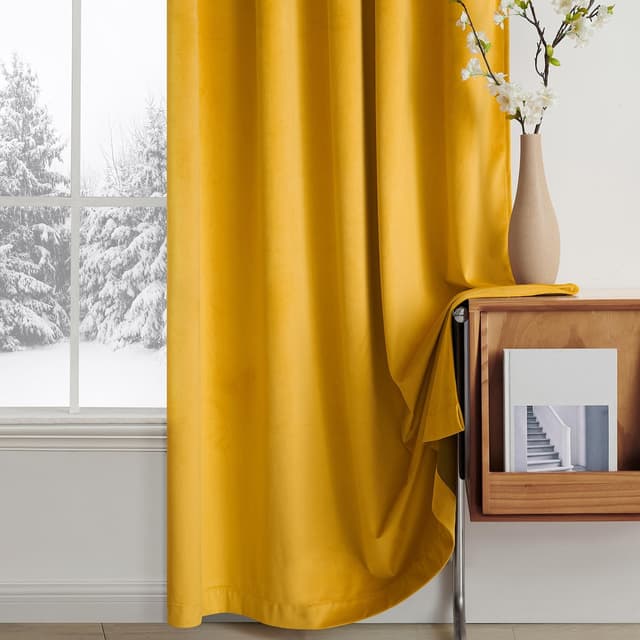 Detalle 2 de MIULEE 2er Set Samtvorhänge blickdicht zur Verdunkelung, Stangendurchzug – Senfgelb, 140 x 260 cm