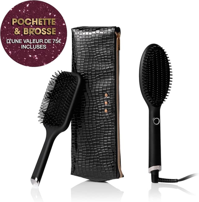 Detalle de Coffret ghd Glide : brosse chauffante lissante noire avec pochette